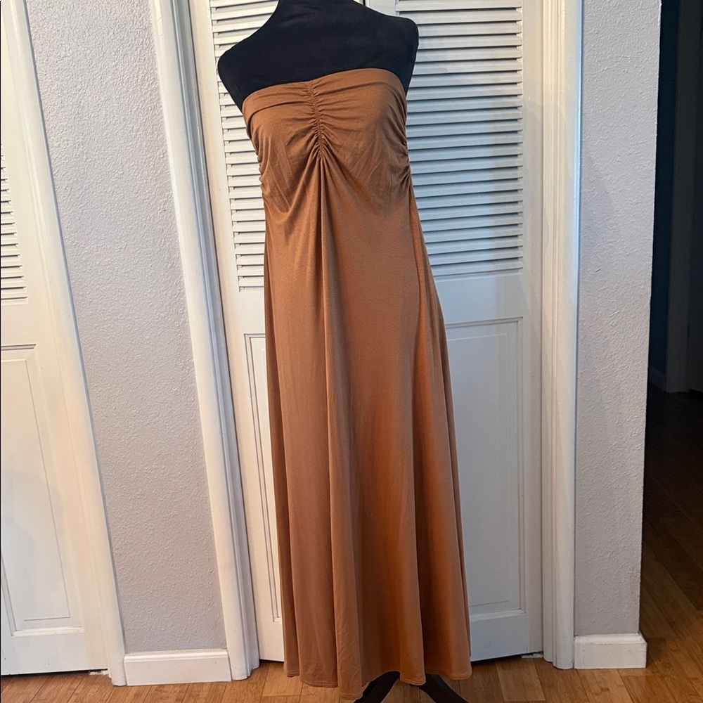 Mango Strapless Tan Maxi Dress